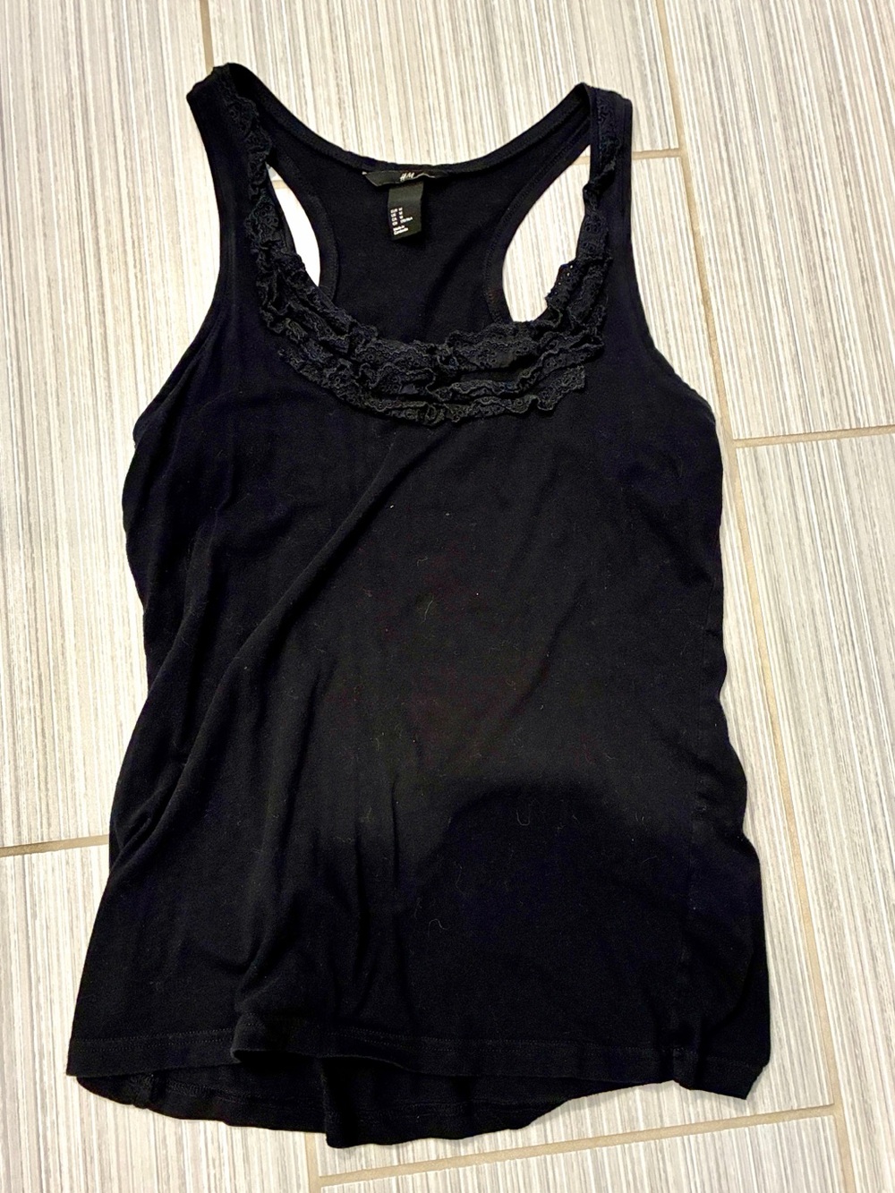 H&M Black Lace-Trim Racerback Tank Top